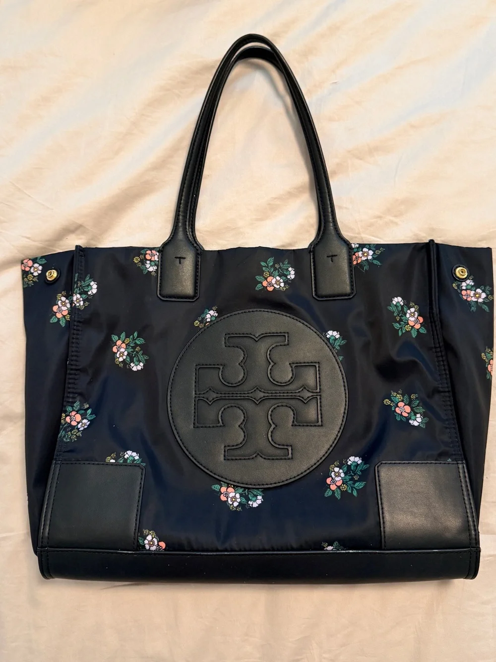 Tory Burch Black Floral Logo Tote